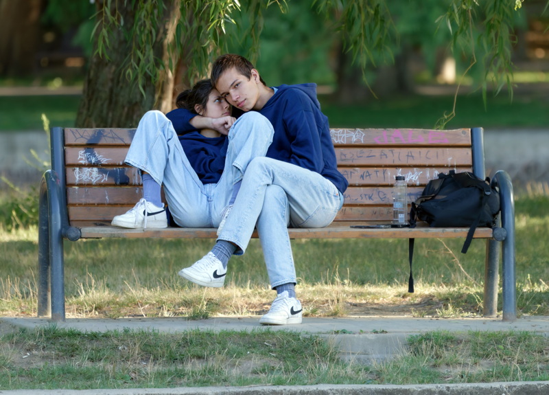 Young couple on a bench